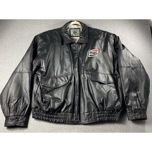 VTG BURK’s BAY Genuine Leather Jacket With Mighty Racing Embroidery Logo Sz 3XL